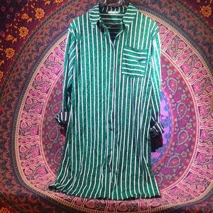 Zara Trafaluc green stripe sparkle button down dress